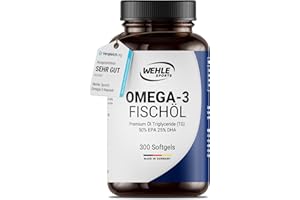 ‎WEHLE SPORTS Omega 3 Kapseln hochdosiert - 300 Fischöl Kapseln mit 2000mg (1000mg EPA & 500mg DHA) pro Tagesdosis - Omega-3 Fettsäuren ohne Vitamin E - Aufwendig gereinigt und aus nachhaltigem Fischfang
