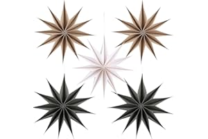 BestoFun 5 Stück Papiersterne Weihnachten Braun 30cm Grau 12 Zacken Papiersterne Faltsterne mit Klettverschluss Aufhängen Weiß Weihnachten Dekoration für Tischdeko Weihnachten Zimmer Hochzeit