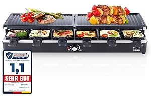 ‎BMF-VERSAND LUTEO® Raclette Grill 12 Personen XXL - Tischgrill Elektrisch Groß abnehmbare Platten leichte Reinigung - Elektrogrill mit Thermostat Pfännchen antihaftbeschichtet 1350 Watt
