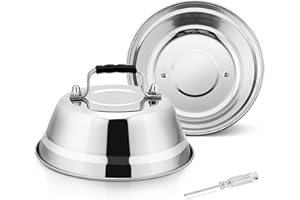 Onader Cheese Melting Dome, 2Pcs Stainless Steel Basting Burger Covers with Heat-Proof Handle, Ideal for Indoor & Outdoor BBQ, Griddle, Camping and Cooking, Dishwasher Safe - 17x6cm
