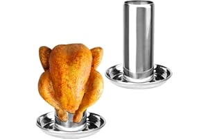 WOKICOR Grille Barbecue Fonte, Support de Poulet Acier Inoxydable Gril Vertical Rôtissoire, Le Nouveau Support de Poulet en Acier Inoxydable pour Four, Barbecue, Steak, Poulets Accessoires Gril