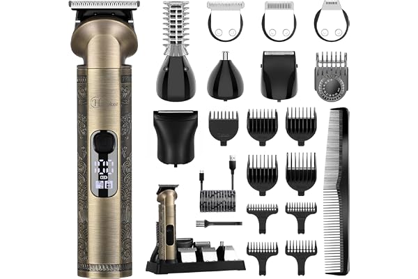 Hatteker Tondeuse Barbe Homme Tondeuse Cheveux Professionnelle Avec Lame en T de Coupe de Cheveux Chauve Rasoir électrique Tondeuse Corps de Précision pour Nez 8 en 1