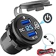Quick Charge 3.0 USB Steckdose Auto mit Schalter, 12V KFZ Ladegerät USB Einbau Buchse Wasserdicht Zigarettenanzünder Dose mit