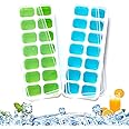 SUPRO Cavity Pop Up Ice Cube Trays for Freezer with Lid with Easy Release Flexible Silicone Bottom, Stackable, 100% BPA Free, Food Grade for Freezer, Cocktail, White (Pack of 2, Square)