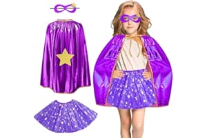 AUYAO Capes de Super Héros pour Filles, 3Pcs Cape et Masque de Super Héros avec Jupe Tutu, Masque Super Heros, Costumes de Super Habiller, Deguisement de Super Héros Enfant pour Halloween, Carnaval
