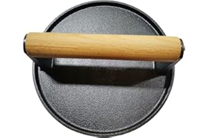 HAOKAINI Fonte Gril Presse Ronde Bacon Presse Presse à Viande Steak Grill Poids Burger Smasher Burger Presse avec Manche en Bois Robuste