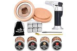 Affumicatore Cocktail, MKNZOME Kit Fumatore Cocktail con Torcia Kit Affumicatore Whisky con 4 Trucioli di Legno Compleanno Festa del Papà Regalo Fumatore per Padre, Marito, Ragazzo Amante