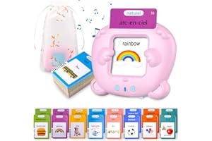 SUNITY 510 Cartes Flash parlantes pour Enfants, Mot ami Jeux français de 2 à 6 Ans avec de la Musique, Jeux educatif 2 Ans, Jouets préscolaires pour écouter et Apprendre Rose (Français/Anglais/Bilingue)
