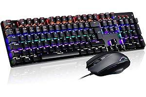 Teamwolf Mechanical Gaming Keyboard RGB Backlight UK Layout 105 Keys and Mouse 4800 DPI Professional Combo (Blue Switches)