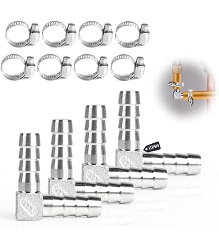 4 Raccords Laiton 90° 10mm - Pour Tuyaux - Industriel - Doré