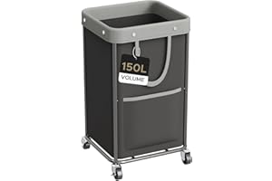 JYPS Panier à Linge sur Roulettes, 150L Grande Paniere a Linge Amovible avec 2 Sacs Latéraux, Bac a Linge Sale Stabilisé en Tube D'acier, Oxford Corbeille a linge pour Chambre, Bain(Noir)