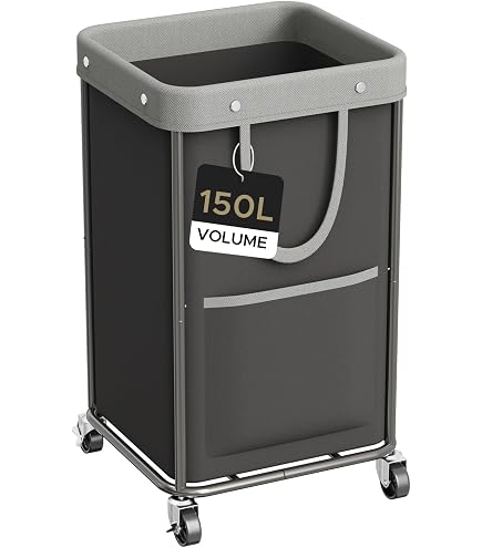 Chariot à Linge Royal Catering RCWW 3 - 200L, 4 Roues Caoutchouc Dont 2 Freinées - Sac PU Imperméable - Pour Hôtels, Restaurants, Collectivités