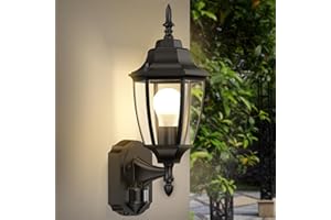 Lamomo Outdoor Wall Lights, Outside Motion Sensor Lights Mains Powered, Waterproof Aluminium PIR Security Light Outdoor,Traditional Lamp for Porch, E27 Bulb Base