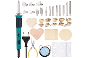 YIHUA 930-IV Brandmalerei Lötkolben Set Brennkolben für Holz Temperatur Einstellbar mit 25 Pyrografie-Tipps, 10 Brandmalholzstücke(EU PLUG)