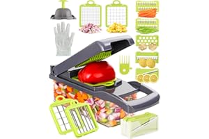 ENLEBER Coupe Legumes Multifonctions,Mandoline de Cuisine et Coupe Legumes Manuel Lames Remplaçables,Decoupe Legumes Accessoire Cuisine pour OignonsTomates Carotte Concombre,gris.