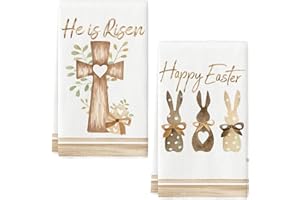 DHRUTI 2 Pezzi Strofinacci Pasqua, Canovacci Cucina con Motivo Pasqua, 15 x 23 Inch Strofinacci Cucina Cotone, Asciugamani Cucina con Happy Easter e He is Risen, Super Morbidi e Assorbenti,Riutilizzabili