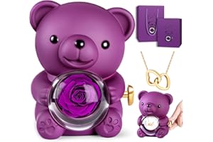 goldmiky Oso con Rosa Eterna y Collar, Flor Eterna con Osito,Osito con Colgante Dentro, Oso Amor Eterno, Regalo para Ella Oso- Regalos para Mujer día de San Valentín, Cumpleaños