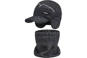 LUKIUP Hommes Hiver Chaud Bonnet Thermique Écharpe Ensemble, Bonnet Homme Stylé, echarpe homme, Doublé Polaire Cadeau Homme Femme cadeau anniversaire homme