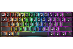 GK61 Teclado mecánico para juego, 61 teclas, multicolor, iluminado RGB, retroiluminado con LED, con cable, programable, para PC/Mac Gamer (Gateron mecánica marrón, negro)