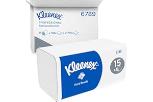 ‎KLEENEX Kleenex Papierhandtücher mit Interfold V-Falz 6789, 2-lagige Papiertücher, 15 Packungen x 186 Handtücher (insg. 2.790 Falthandtücher)