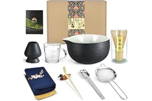 Artcome Bluestone Glaze Kit para Ceremonia de Té Japonesa, Cuenco Con Boquilla de Vertido, Batidor, Cuchara, Colador de Polvo Matcha, Juego para Hacer Usucha, Koicha