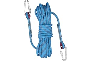 Fervalyna Cuerda Escalada de 10m, Cuerdas con Mosqueton, Corda Seguridad de 8 mm de Diámetro, Cuerda de Seguridad con Doble Mosquetón, para Montar Tiendas de Campaña, Transportar Mercancías (Azul)