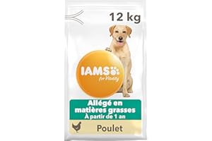 Iams Vitality Croquettes Allégées pour Chiens Adultes Petite et Moyenne Race - Favorise Santé et Vitalité – Très Faible en Graisses - Poulet Frais - Sans : OGM, Colorant, Arôme Artificiel, Blé - 12kg