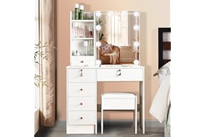 ‎SAIMEIHOME Saimeihome Schminktisch mit Spiegel und Hocker, Frisiertisch mit Beleuchtung - 3 Farbmodi, Make-up Tisch für Schlafzimmer Kinderzimmer -80x36x130cm