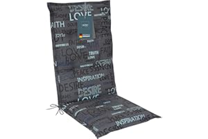 ‎LILENO HOME LILENO HOME Gartenstuhl Auflagen als [1er Set - Hochlehner] in Letters Anthrazit - Bequeme Liegen als Sitzauflagen für Gartenmöbel - Stuhlkissen für Gartenstühle und Klappstühle
