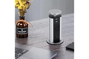 CURUK Pull Pop Up Sockets Extension with 2 USB for Kitchen Worktops Desktop Home and Office (Silver)