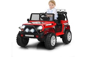 Maxmass Kids Electric Ride on Truck, 12V Battery Powered Vehicle with Parent Remote Control, Lights, Music & Horn, Toddler Motorized Off-road Car for 3 + Years Boys Girls (Red)