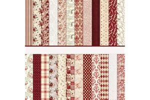 MERWDEEYT Scrapbook Papier Blumen Muster Doppelseitiges Scrapbook Bastelpapier, 24 Muster 24 Blatt Scrapbooking Papier Motivpapier, Decoupage Papiere Dekorpapier (Rot, 30,5x30,5 cm/12x12 inch)