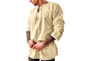 OVERDOSE PRODUCTO Overdose Tops de Hombre Primavera Retro algodón Puro cáñamo Manga Larga Personalidad de Moda Medieval Vintage Top Color sólido Blusa Elegante