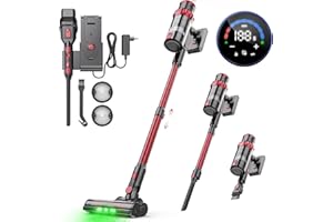 EUARY Cordless Vacuum Cleaner 33Kpa Powerful Stick Vacuum with Intelligent Auto Mode,Cordless Hoover with Rechargeable Battery,Up to 55Mins,1.5L Dust Cup Lightweight Vacuum for Hard Floor Carpet (Red)