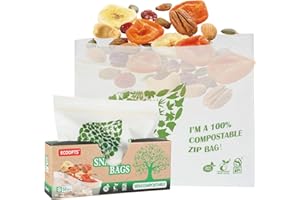 ECOOPTS 100% Compostable Snack Bag with Zipper, Eco-Friendly Food Storage Bags, Freezer Bags, Plant-Based, BPA Free, Good Sealable for Biscuit Chips (1 Pack, Snack Size)