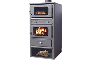 MEGASHOPITALIA Stufa a Legna e Carbone con Forno in Acciaio 11-14KW Ischia Con Termometro e Regolazione Aria Primaria e Secondaria