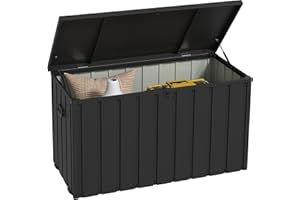 Outsunny Coffre de rangement, malle de jardin, capacité 450 L, avec poignée, roulettes et vérin à gaz, en métal, 125,5 x 61,5 x 70 cm, gris foncé