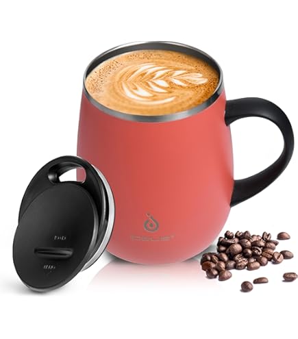 Tasse Isotherme Ideus® Tasse à Café Et à Thé à Double Paroi Isolée Sous Vide En Acier Inoxydable Avec Poignée Antidérapante Et Couvercle De Module Coulissant Et Grand Volume (bleu Leapord) 470