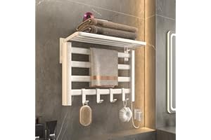 SKYLYZH Elettrico Scaldasalviette, Portasciugamani Elettrico Riscaldamento in Fibra di Carbonio, Scaldasalviette Termostato 550×400 mm, con Gancio, Temperatura Costante 55°, Nessun Pugno-White