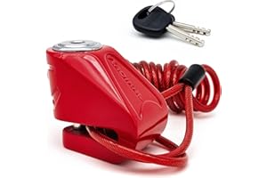 RADIKAL RK534R Candado Moto Disco Universal, Compacto, Bloqueo Fácil Sin Llave ø6mm, Antiganzúa, Cable Recordatorio, Antirrobo Bloqueo Pinza Disco Freno Rueda Motocicleta Scooter, Bicicleta Eléctrica
