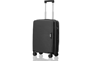 HRX Parabola Cabin Size Haileys Black Polypropylene Hard Shell Suitcase - Premium Travel Trolley Bag with 8 Spinner Wheels, Number Lock & Water Resistant Body