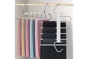 devesanter hosenbügel kleiderbügel platzsparend 2 Stück rutschfeste magische Hosenbügel für Schals, Jeans, Hosen, Handtücher （grau mit 10 Clips）