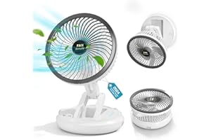 Mihoho Whole Room Air Circulator, 4 Speeds Fan with Light, Cordless Foldable Fan with Lamp for Home, Office, Desk, Outdoor, Ceiling & Wall Mount (Light gray)