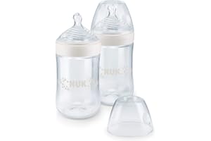 NUK Nature Sense Babyflaschen Set, 2x 260ml Babyflasche, 6-18 Monate, mit brustähnlichem Silikon-Trinksauger, BPA-frei, transparent