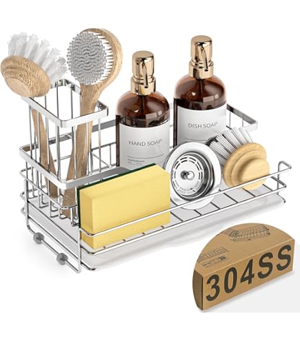 HONZUEN Spoelbakorganizer, keukenorganizer, sponshouder, spoelbakopslag, afdruiprek voor schoonmaakmiddelen, keukenorganizer met afvoerbuis en handdoekhouder voor keuken, zwart