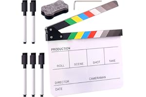 Swpeet 8Pcs 10"x12" Acrylic Film Movie Clapboard Kit, Magnetic Blackboard Eraser, M3 Hex Wrench and 5Pcs Custom Pens Dry Erase Director Clapper Coating Board Slate for Film Fans