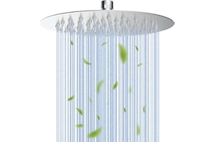 iFealClear Rain Shower Head, 8 Inch Round Powerful Rainfall Shower Head, 304 Stainless Steel Ultra Thin High Pressure Fixed Showerhead with Brass Swivel Ball, Easy Installation, G1/2 inch, Chrome