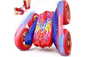 MIRTHIGIG Voiture Telecommandé Enfant, 2.4Ghz 4WD 360° Rotation RC Stunt Monster Truck, 5 Modes Lumineux, Spider Jouet Garçon 3-12 Ans, Cadeau Anniversaire Noel Jeux Intérieur Extérieur 4 5 6 7 8 9 10 11 12 Ans