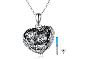 URONE Halskette mit Feuerbestattungsurnen-Anhänger Sterlingsilber Mond- und Rosenblüte/Pfotenabdruck/Unendlichkeit und Rose/Engelsflügel Katze Urnen kette für Asche Erinnerungs-Andenken-Schmuck Geschenke für Frauen Mädchen