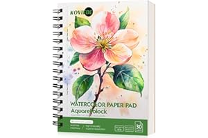 KOVIEDE Bloc de papier aquarelle 100% coton A5 - Grain fin, 300 g/m², reliure spirale, carnet de croquis aquarelle de qualité professionnelle pour adultes et enfants